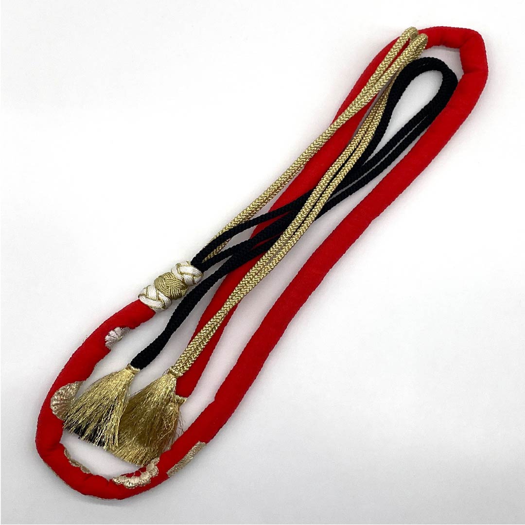 帯締め Sランク 赤紅色(あかべにいろ) 振袖用 丸ぐけ 花柄 長さ約176.5cm 幅約1.7cm フォーマル 赤系 1135004182412