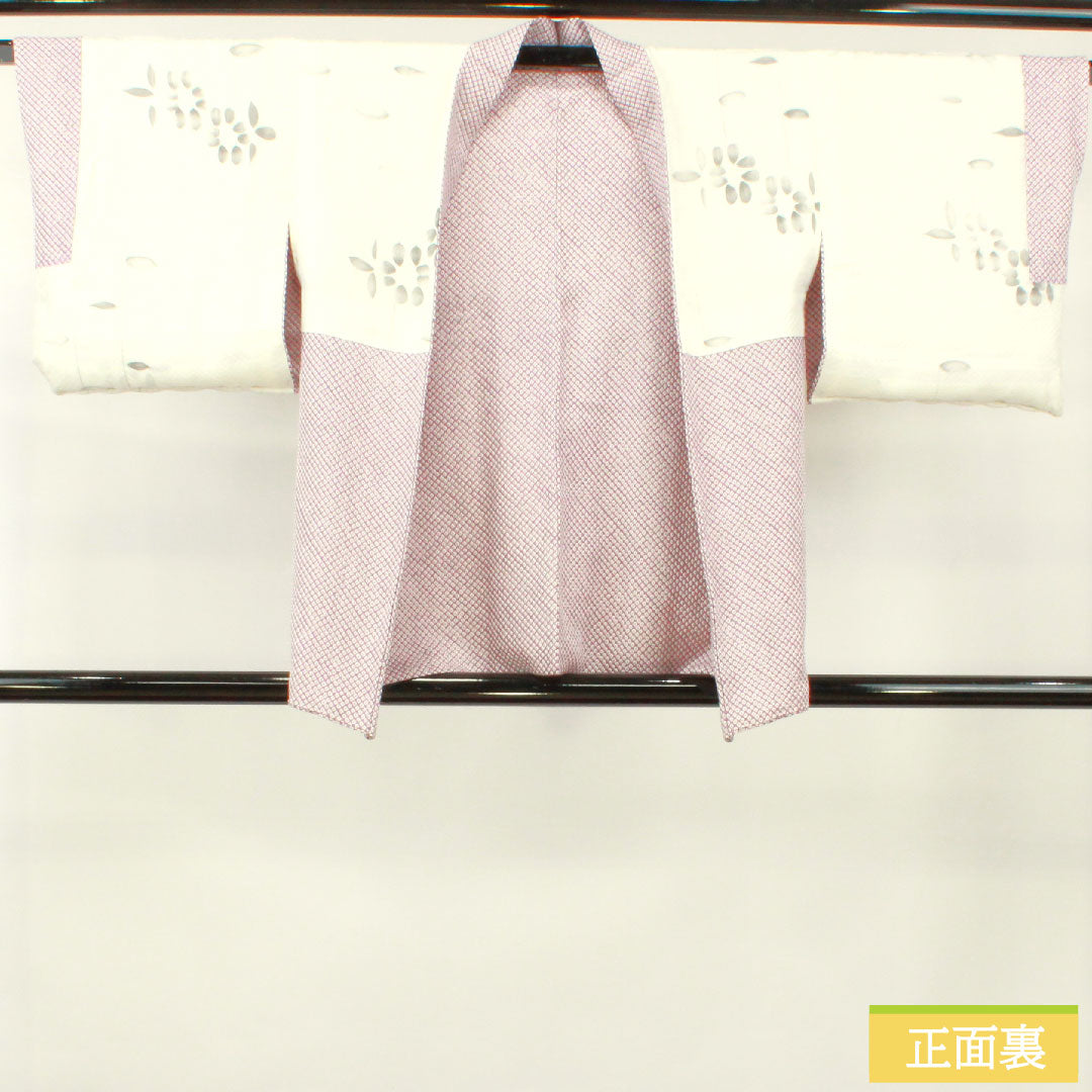 Haori (Japanese traditional coat) made of pure silk, length 77.5cm, sleeve length 62.5cm, light purple, all-dyed, Hikita, with basting thread, S rank, lined, purple, 1117001062920