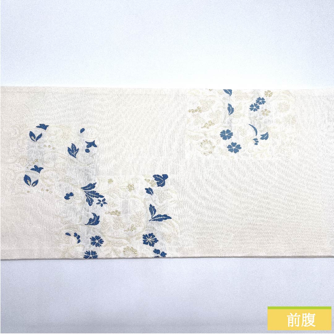 (未仕立)袋帯 正絹 胡粉色(ごふんいろ)小花模様 市松模様 葡萄 帯丈474cm NEWランク 六通 セミフォーマル 白系 1123010641411