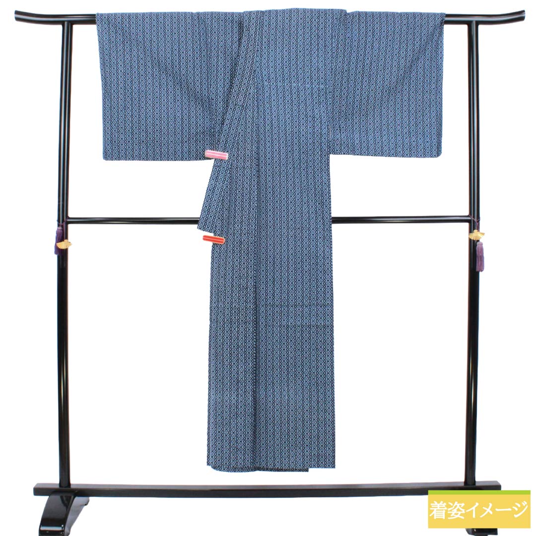 メンズ浴衣 木綿 Sランク 身丈145.5cm 裄丈71cm 濃紺色(のうこんいろ) 幾何学模様 単衣 紺系 1138000772418