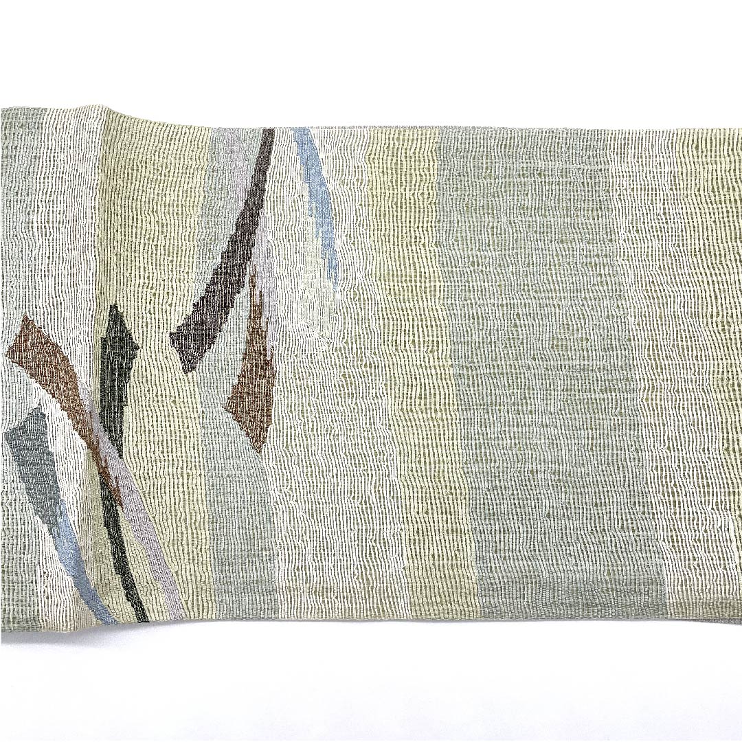 袋帯 青磁色(せいじいろ) 夏帯 横段 抽象模様 帯丈440cm 正絹 Aランク ポイント柄 カジュアル グラデーション系 1123007383399