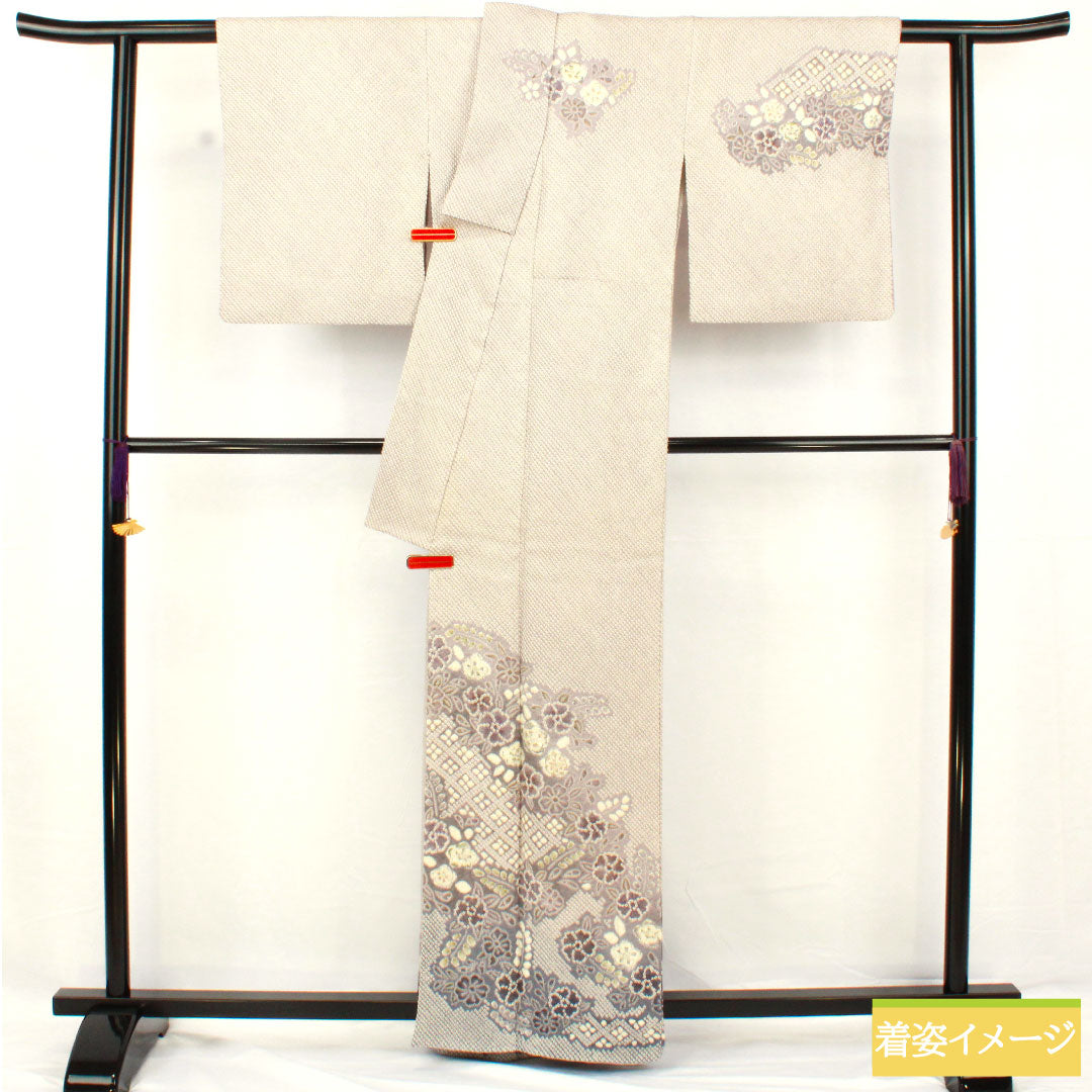 訪問着 正絹 袷 身丈161.5cm 裄丈61.5cm 淡紫色(たんししょく) 総絞り 辻ヶ花 Aランク 紫系 1112005473420