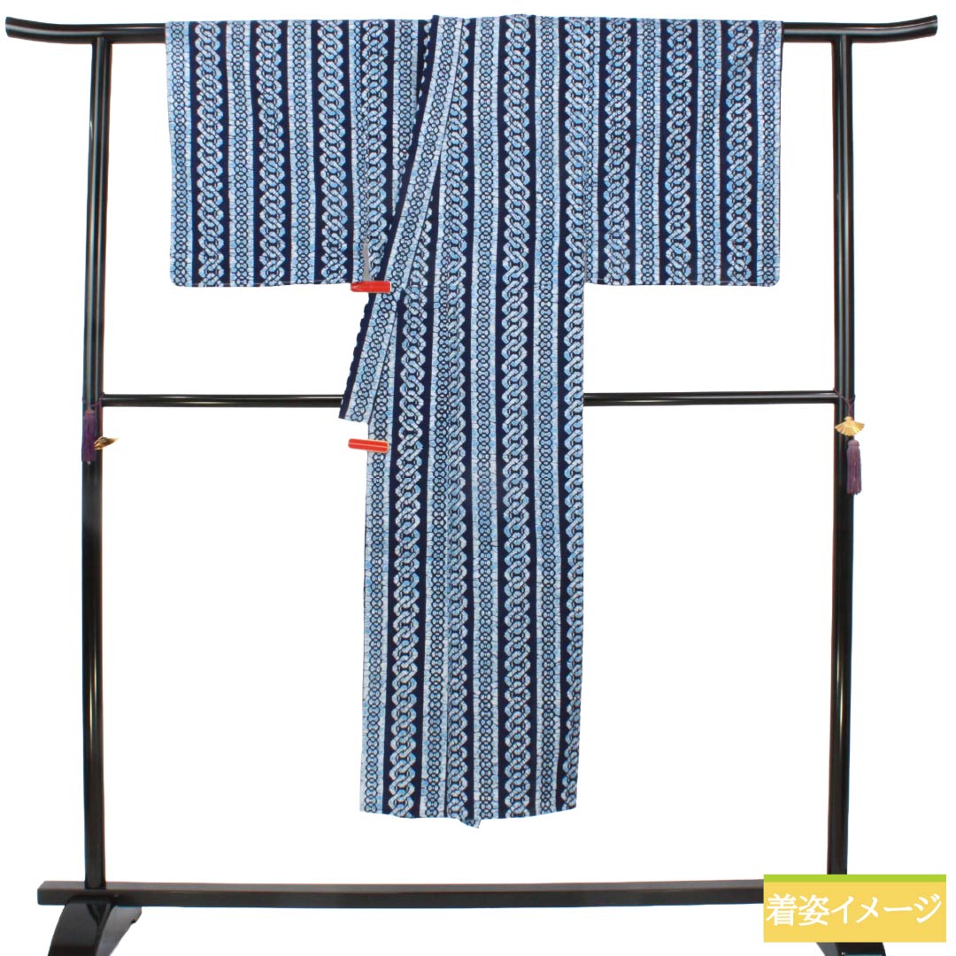 メンズ浴衣 木綿 Sランク 身丈140cm 裄丈66cm 吉原つなぎ 居敷当て付き 身上げあり 単衣 紺系 1138001162418