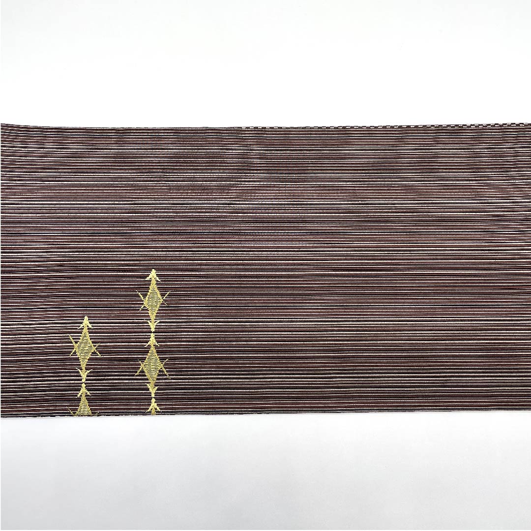 袋帯 鉄黒色(てつぐろいろ) 幾何学模様 チェック 帯丈439.5cm 正絹 Sランク ポイント柄 カジュアル 茶系 1123009292314