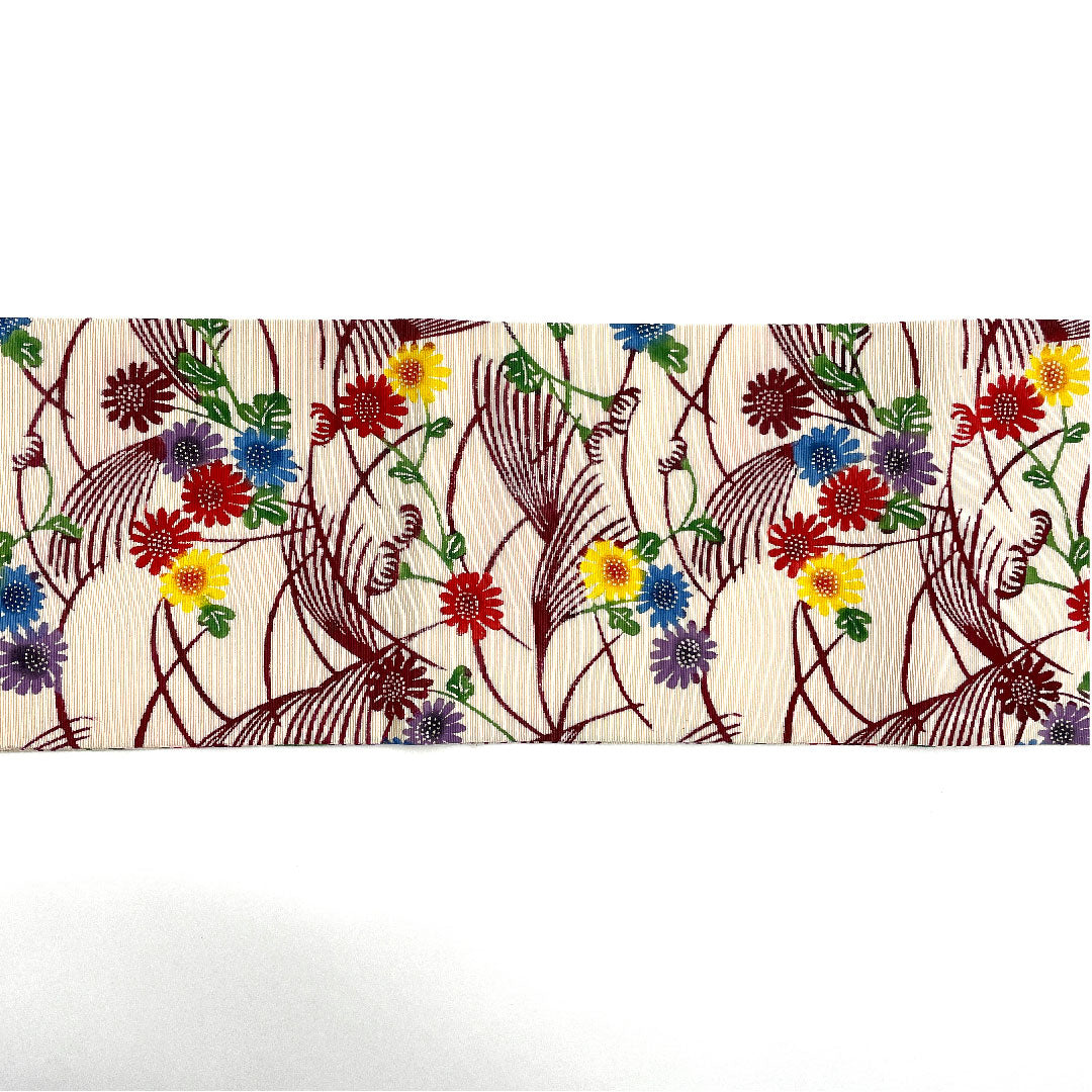 名古屋帯 草花模様 型染 染め帯帯丈361.5cm 正絹 Aランク ポイント柄 カジュアル 赤系 1124001883312 名古屋仕立て