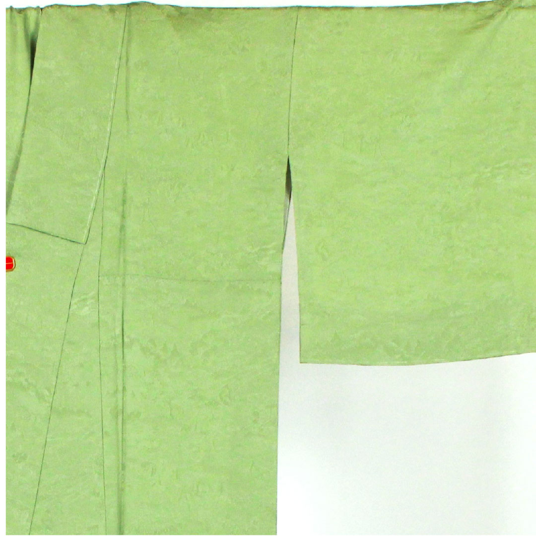 色無地 寿光織 時代人物風景模様 剣片喰 身丈164cm 裄丈66cm 袷 正絹 Sランク 緑系 1114000292319