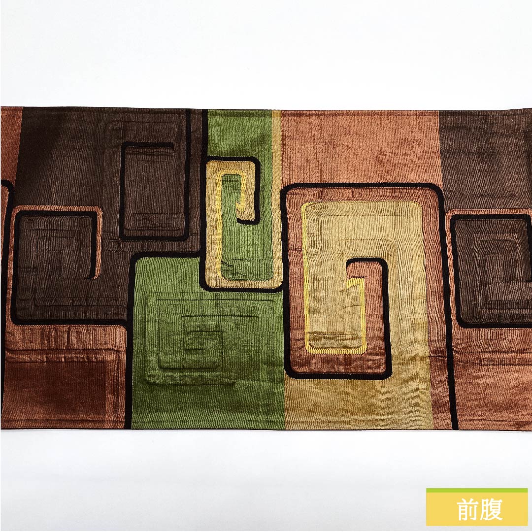 袋帯 憲法茶色(けんぽうちゃいろ) 横段 幾何学模様 帯丈412cm 正絹 Sランク 六通 カジュアル 茶系 1123010372314