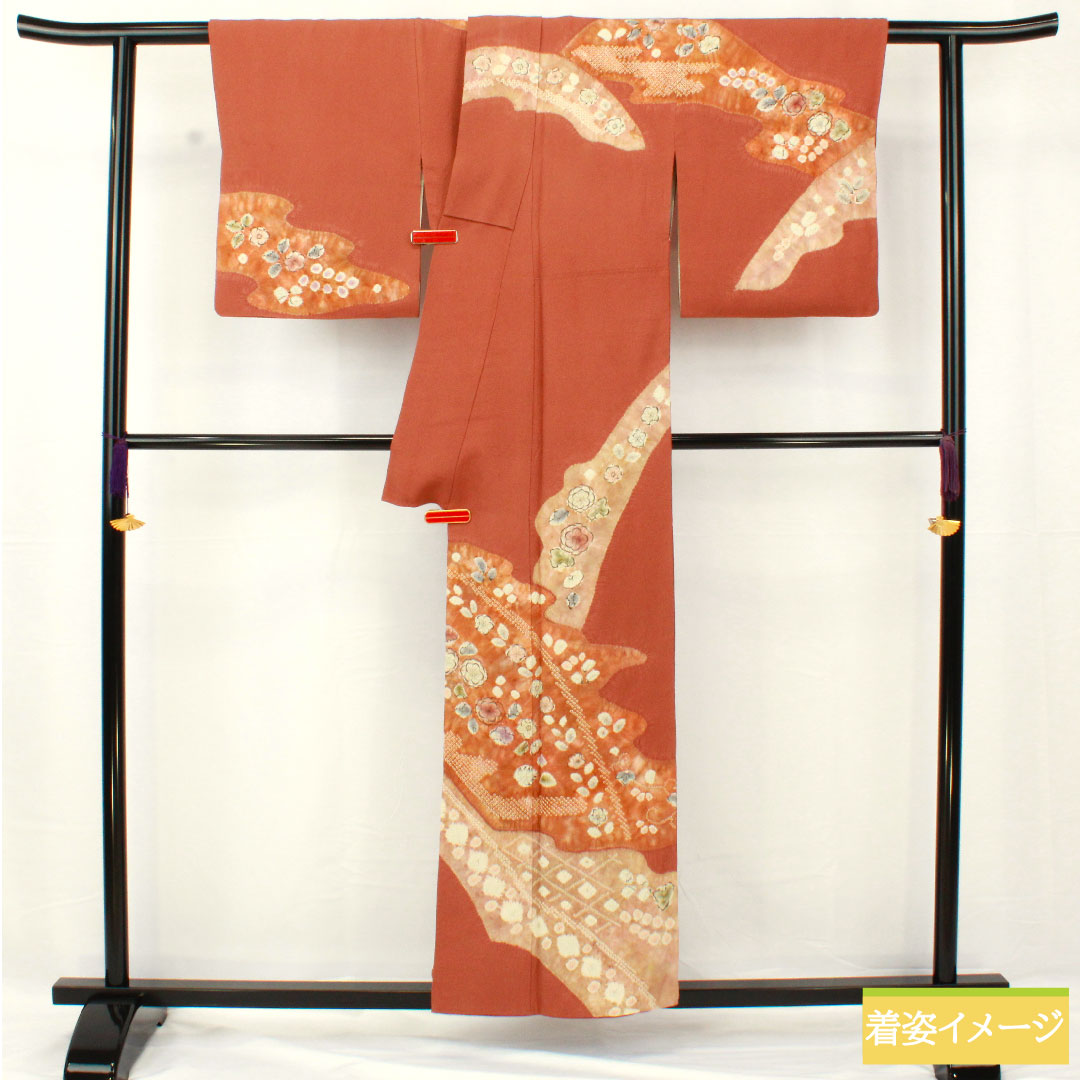 訪問着 正絹 袷 身丈154.5cm 裄丈62.5cm 雀色(すずめいろ) 京友禅 辻ヶ花 Aランク 茶系 1112005273214
