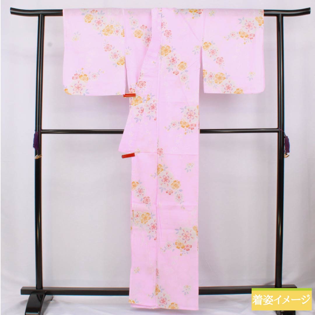 Cotton Yukata, Length 161.5cm, Sleeve Length 65.5cm, S Rank, Single Layer, Pink, Karada (Niwaumeiro) Color, Cherry Blossom Design, 1118006272413