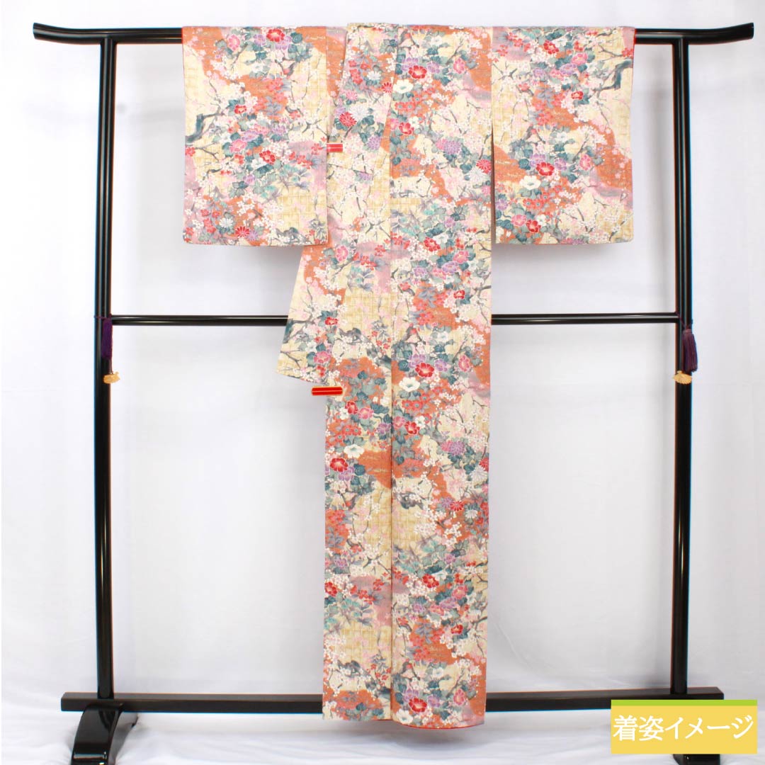 Komon, pure silk, length 159cm, sleeve length 62.5cm, lined, Kyo-Yuzen, classic pattern, S rank, gradation style, 1115005382399