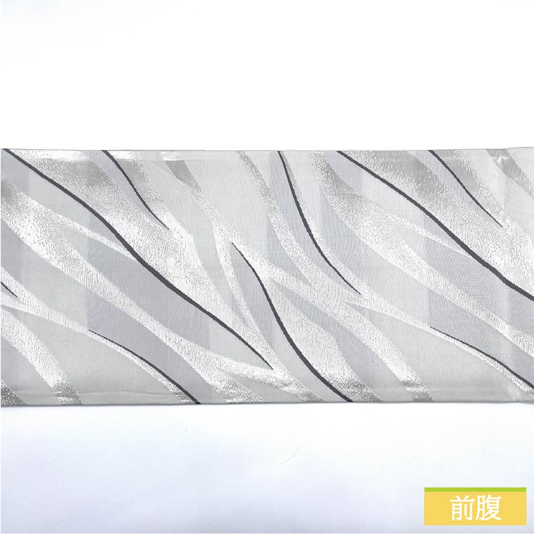 袋帯 正絹 白鼠色(しろねずいろ) 抽象模様 帯丈444cm Aランク 六通 セミフォーマル グレー系 1123012183322