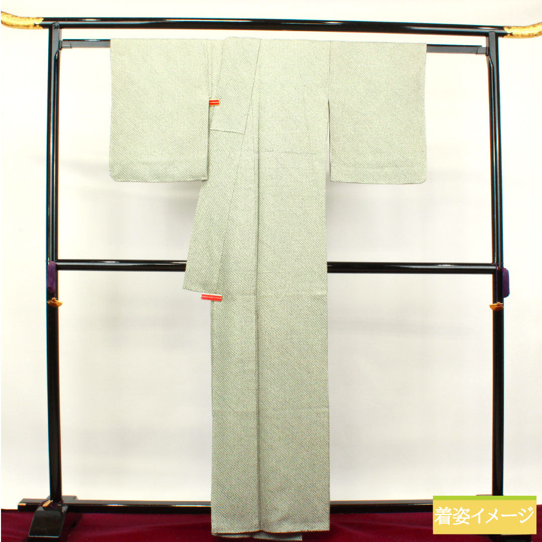 小紋 正絹 身丈161.5cm 裄丈64.5cm 袷 青浅緑色 総絞り しつけ糸付き 未使用品 Sランク 緑系 1115003902419