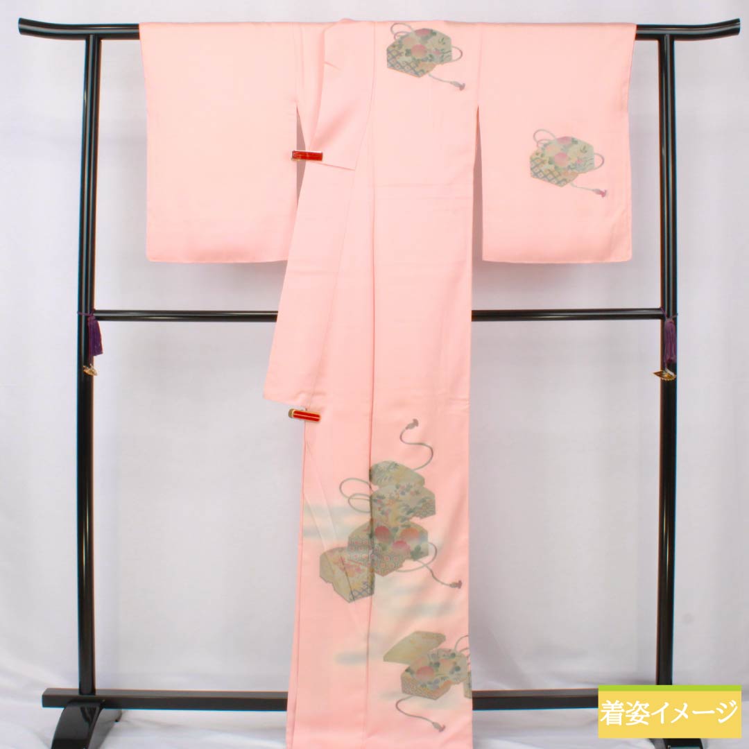訪問着 正絹 Sランク 袷 身丈167.5cm 裄丈68cm 曙色(あけぼのいろ) 金彩加工 重箱 しつけ糸付き ピンク系 1112006372513