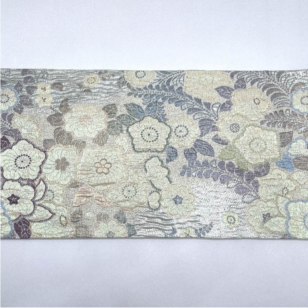 袋帯 藍白色(あいじろいろ) 辻ヶ花 帯丈443cm 正絹 Sランク 六通 セミフォーマル 銀系 1123009402322