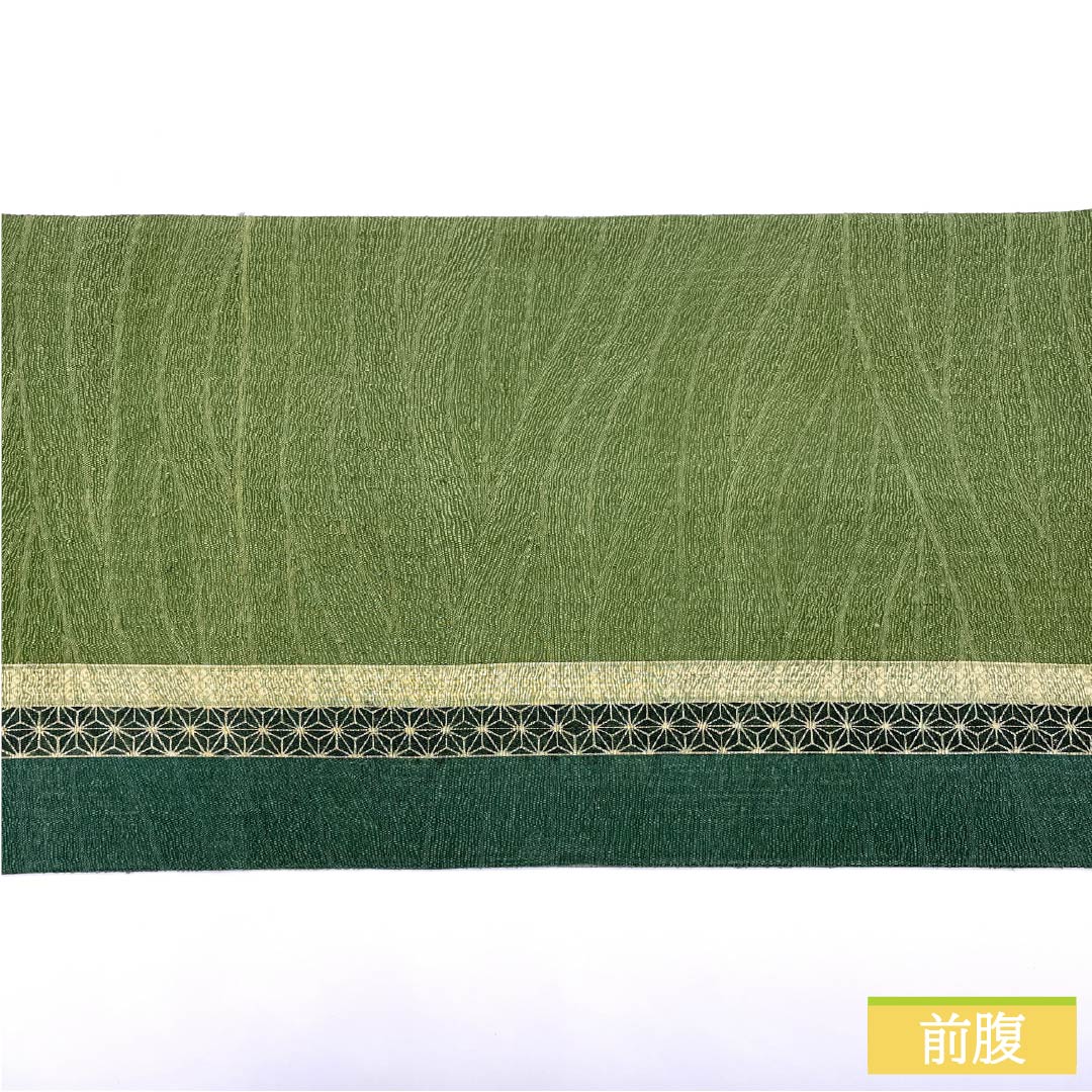 袋帯 正絹 黒木賊色(くろとくさいろ) 海松色(みるいろ) 麻の葉 鹿の子 帯丈460cm Sランク 全通 カジュアル 緑系 1123013132419