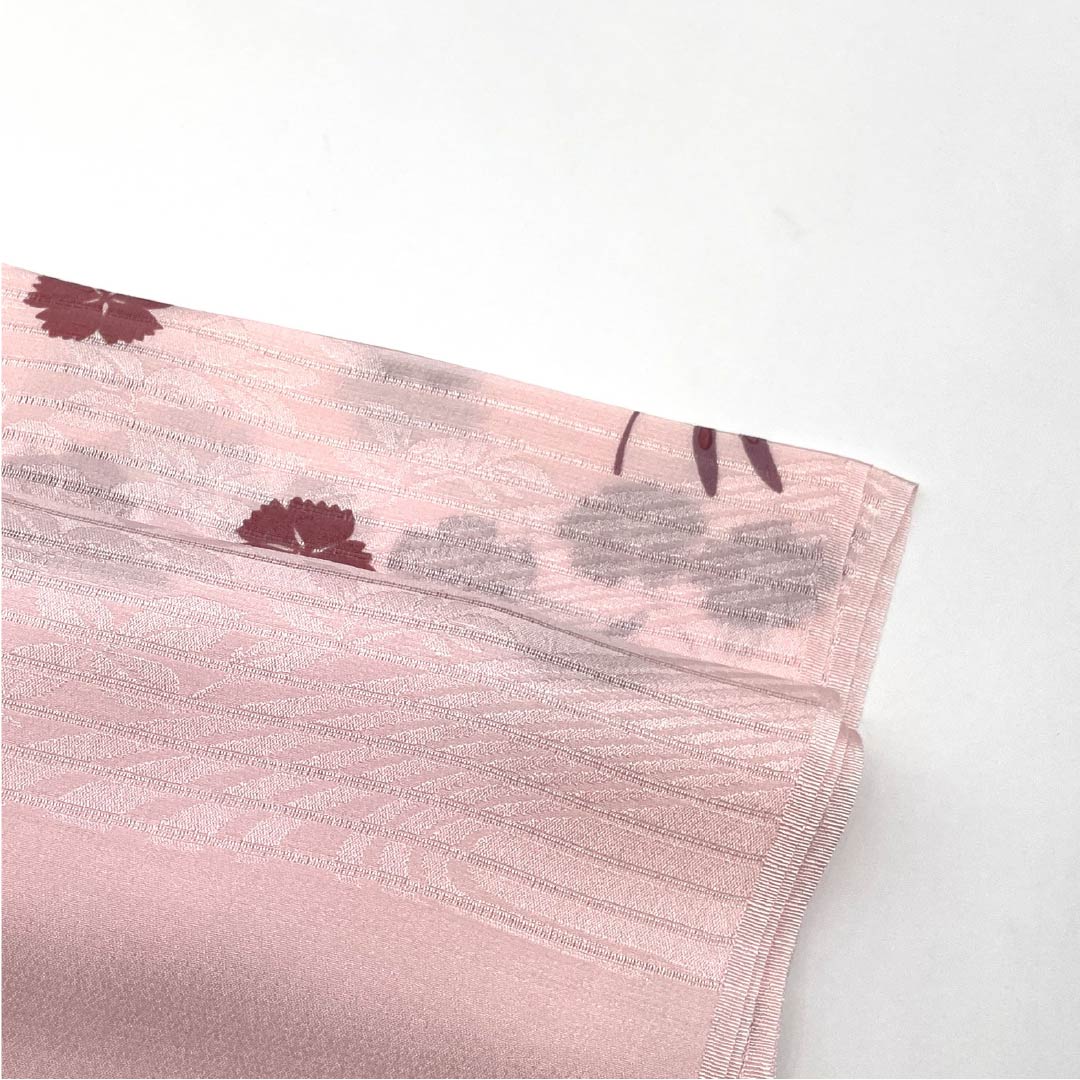 (新品)帯揚げ 正絹 セミフォーマル 淡紅色(たんこうしょく) 夏物 撫子 トンボ 長さ約170cm 幅約28.5cm NEWランク ピンク系 1136000711913