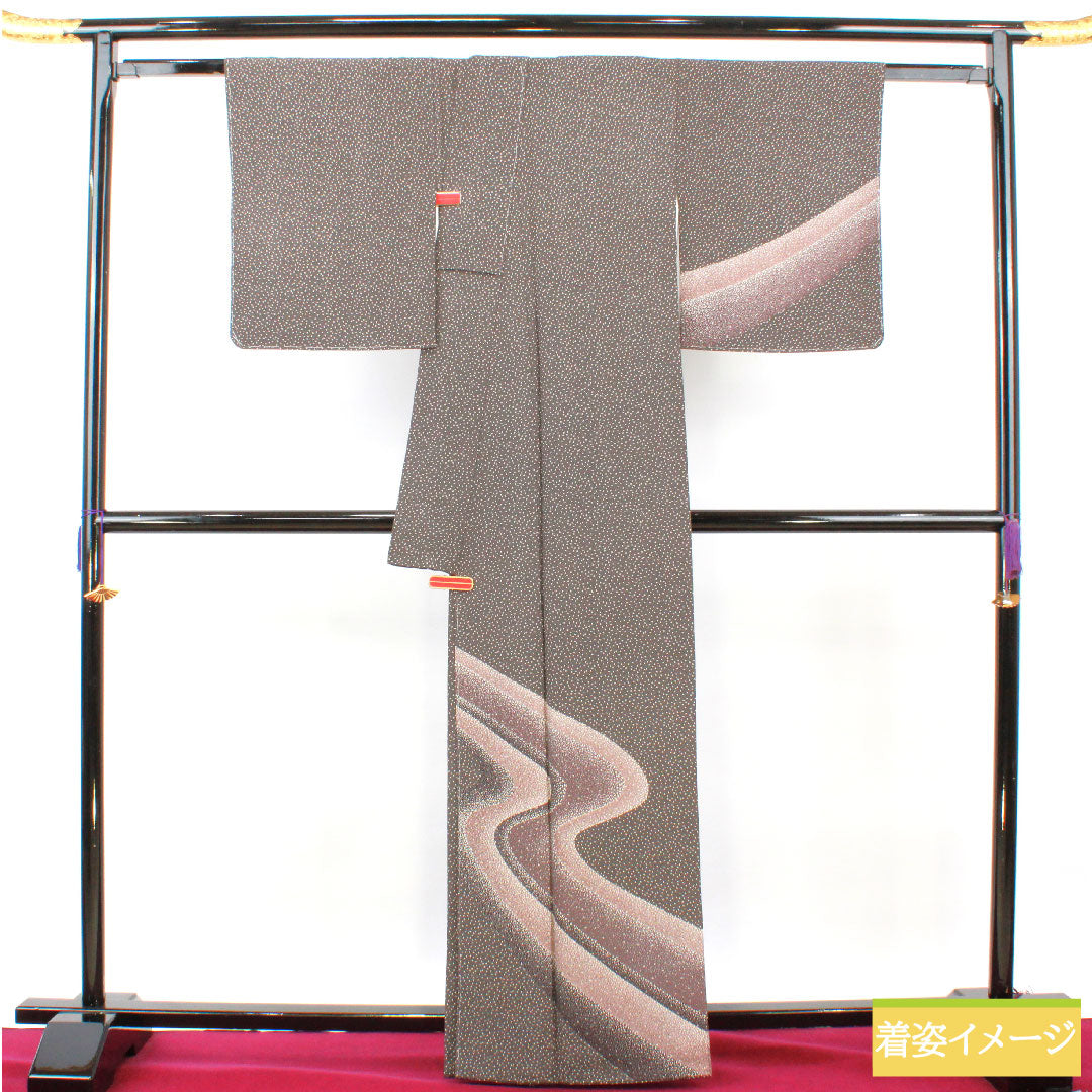 Homongi, pure silk, lined, length 164.5cm, sleeve length 66.5cm, dark brown, cherry blossom petals, Edo Komon, basting thread included, unused, S rank, brown, 1112004662414