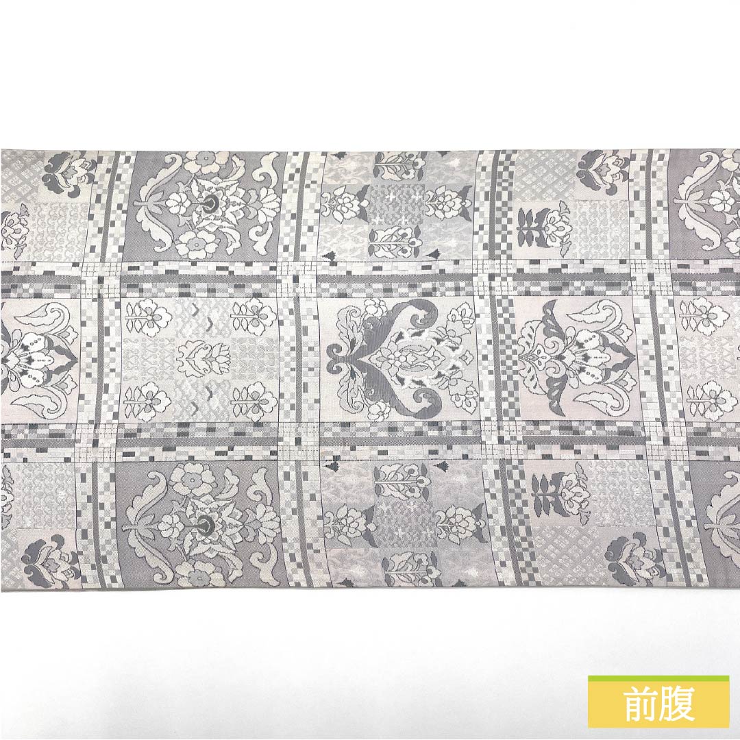 Fukuro Obi (Bag) - Pure Silk, Mercury Color, Sarasa Pattern, Length 424cm, S Rank, Six-Ply, Casual, Gray, 1123012842322