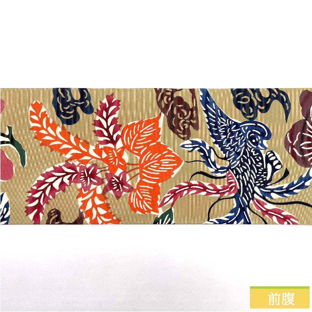 名古屋帯 枯野色 型染 唐花 抽象花 帯丈364.5cm 正絹 Sランク 六通 カジュアル ベージュ系 1124005702325 名古屋仕立て