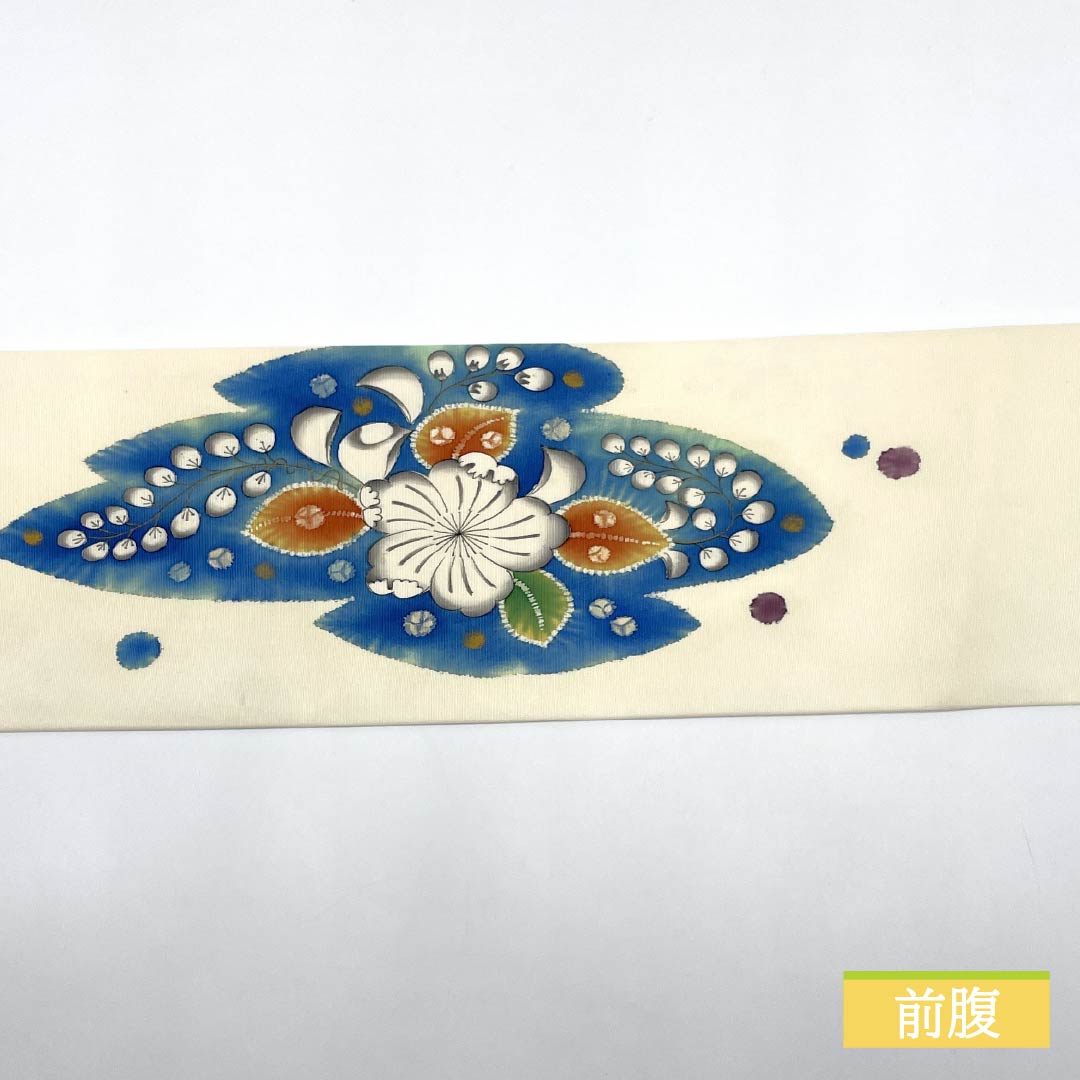 名古屋帯 生成り色(きなりいろ) 染め帯 作家物 辻ヶ花模様 帯丈352cm 正絹 Sランク ポイント柄 セミフォーマル クリーム系 1124008502315 名古屋仕立て