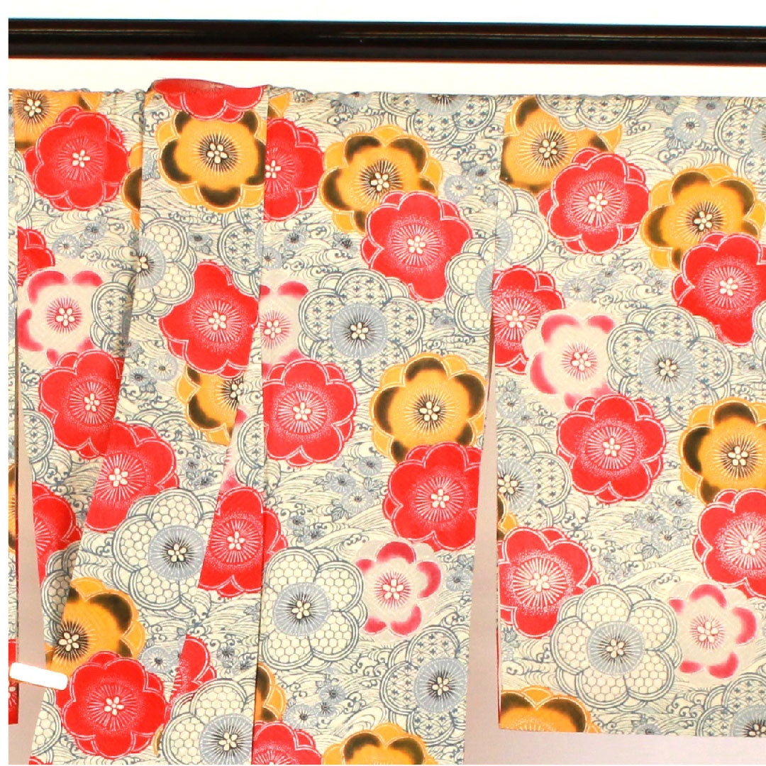 小紋 身丈162cm 裄丈66cm 袷 京紅型 波 梅柄 正絹 Aランク 白系 1115000523411