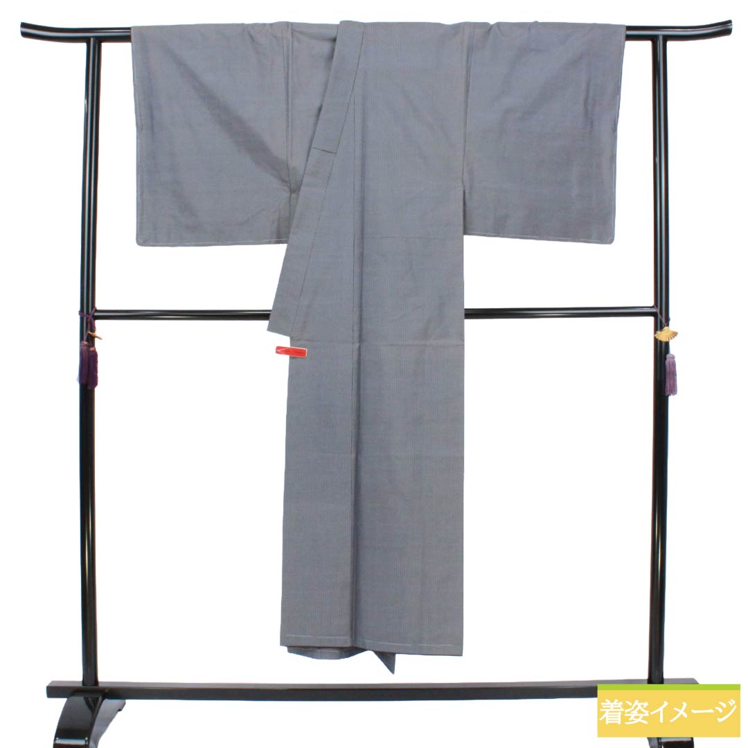 男物 正絹 Sランク 身丈146cm 裄丈70cm 灰青色(はいあおいろ) 飯能大島 100亀甲 しつけ糸付き 袷 グレー系 1119002292422