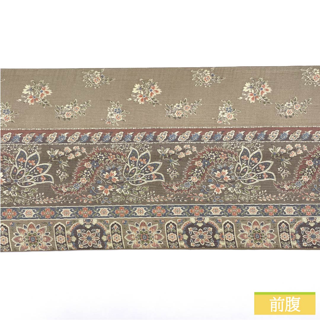 袋帯 正絹 古晒色(ふるざれいろ) 紹巴織 抽象花 帯丈434cm Sランク 六通 セミフォーマル ベージュ系 1123015022325