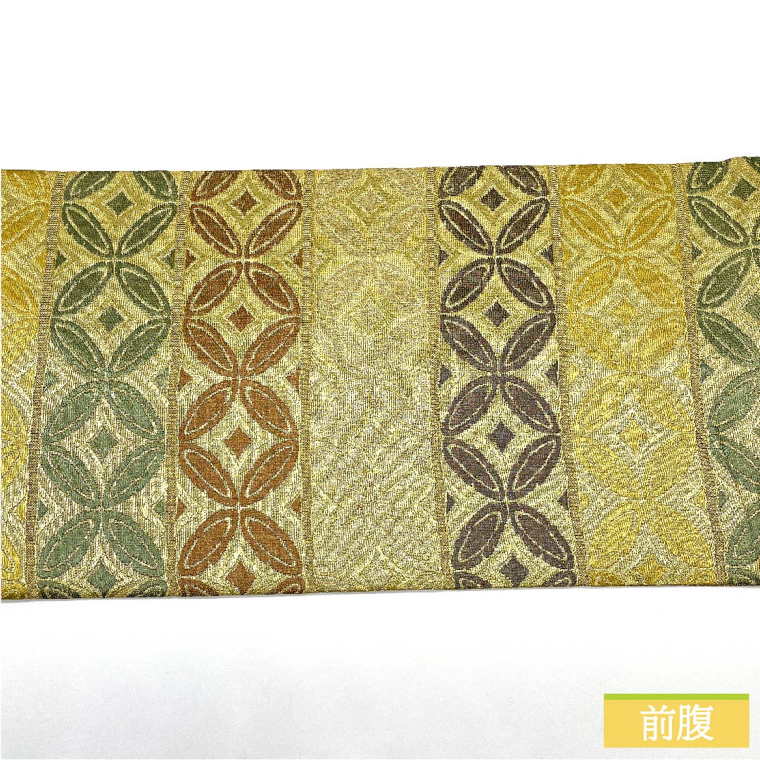 袋帯 正絹 金色 七宝つなぎ 帯丈447cm Sランク 六通 セミフォーマル 金系 1123011432321