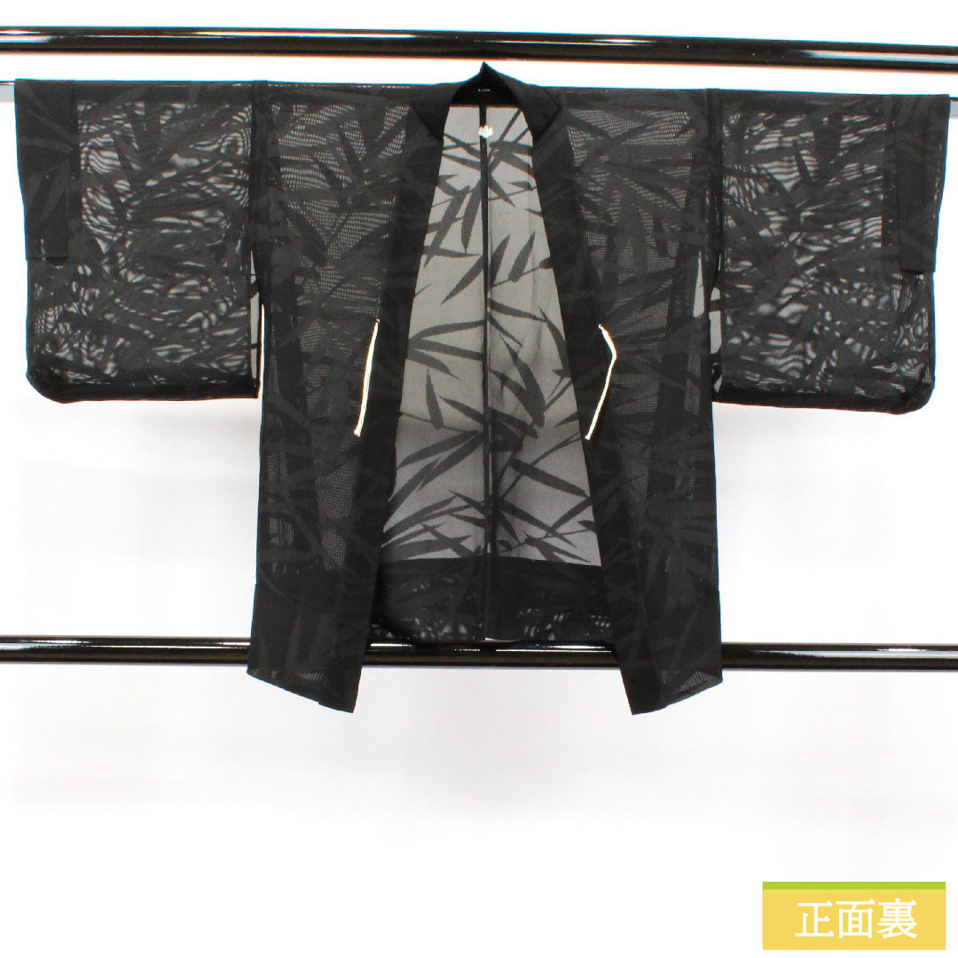 羽織 正絹 身丈79cm 裄丈62.5cm 紋紗 抽象模様 五三桐 一つ紋 Sランク 夏物 黒系 1117000922910