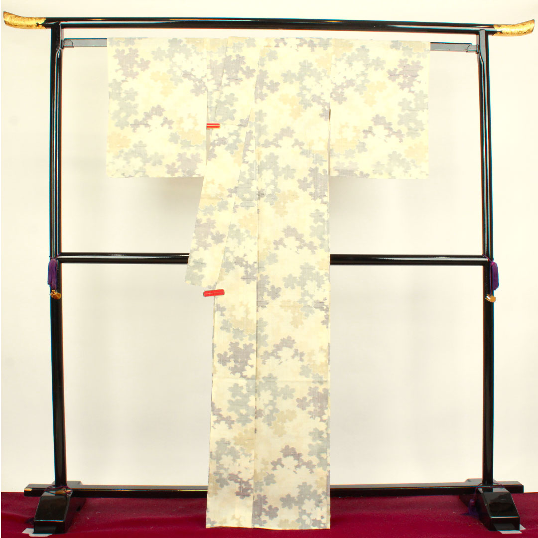 生紬 身丈167cm 裄丈66cm 乳白色 抽象模様 正絹 Sランク 単衣 クリーム系 1116002552515