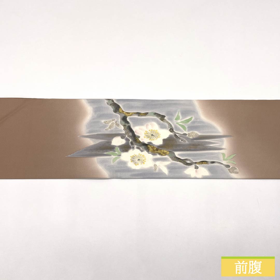 Nagoya-style Akakouiro dyed obi with cherry blossom motif, length 363cm, pure silk, S-rank, point pattern, brown, semi-formal, 1124008942314, Nagoya-made