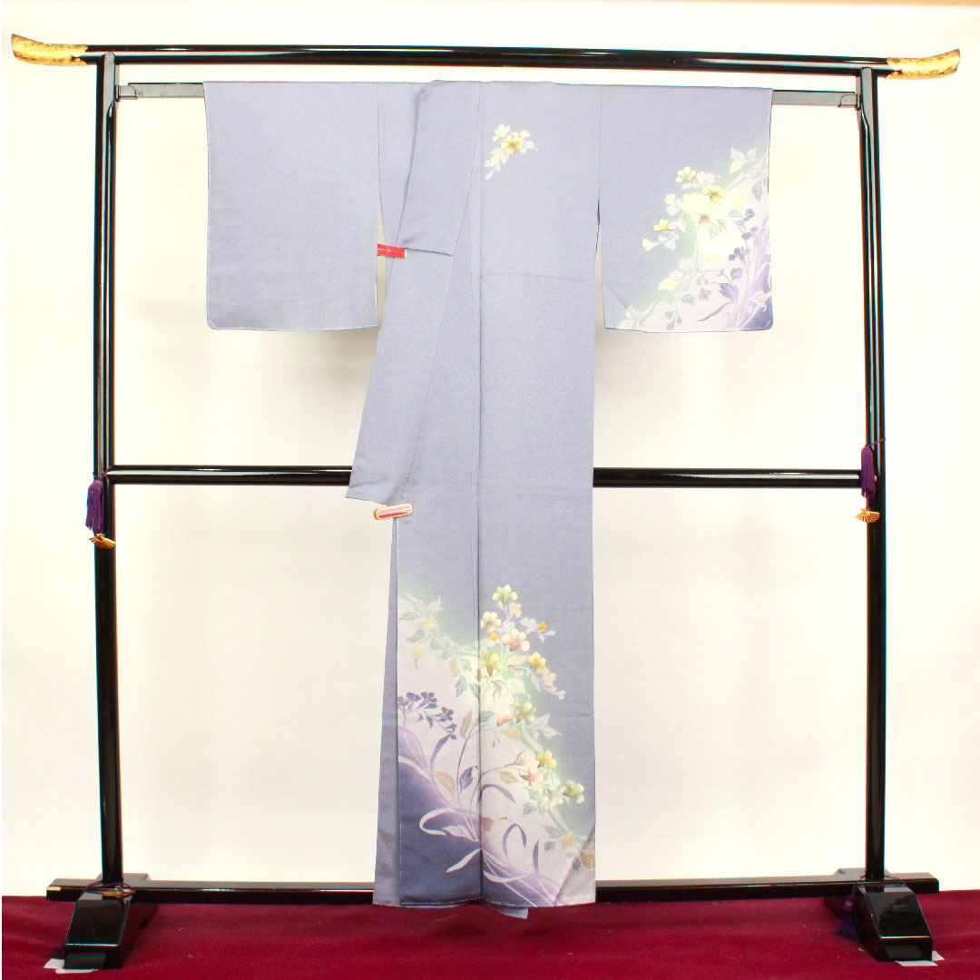 訪問着 袷 身丈156cm 裄丈64cm しつけ糸付き 未使用品 相思鼠色 京友禅 作家物 草花模様 正絹 Sランク グレー系 1112002582322