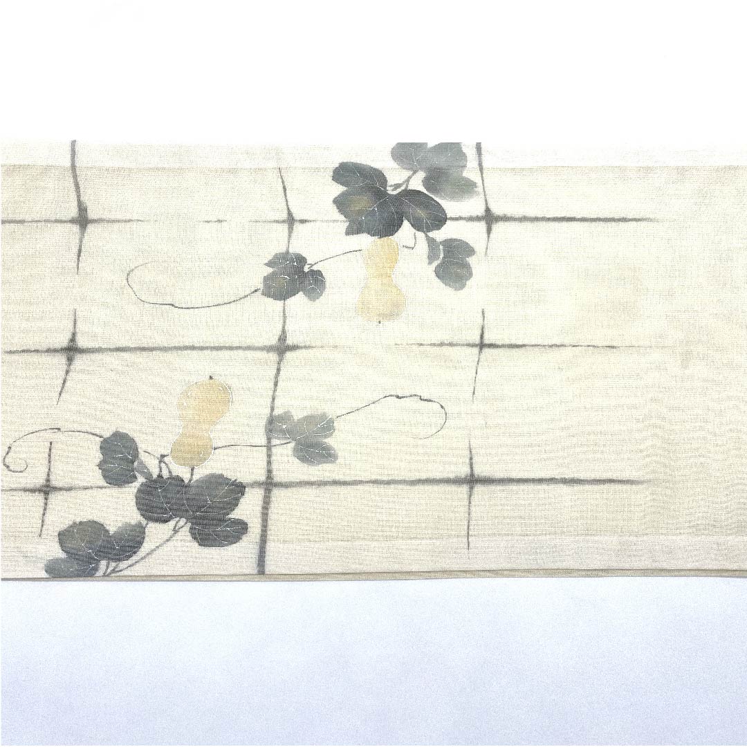 Fukuro obi, summer obi, ecru (kinari-iro), gourd pattern, summer wear, obi length 444cm, polyester, S rank, point pattern, semi-formal, cream color, 1123008562315