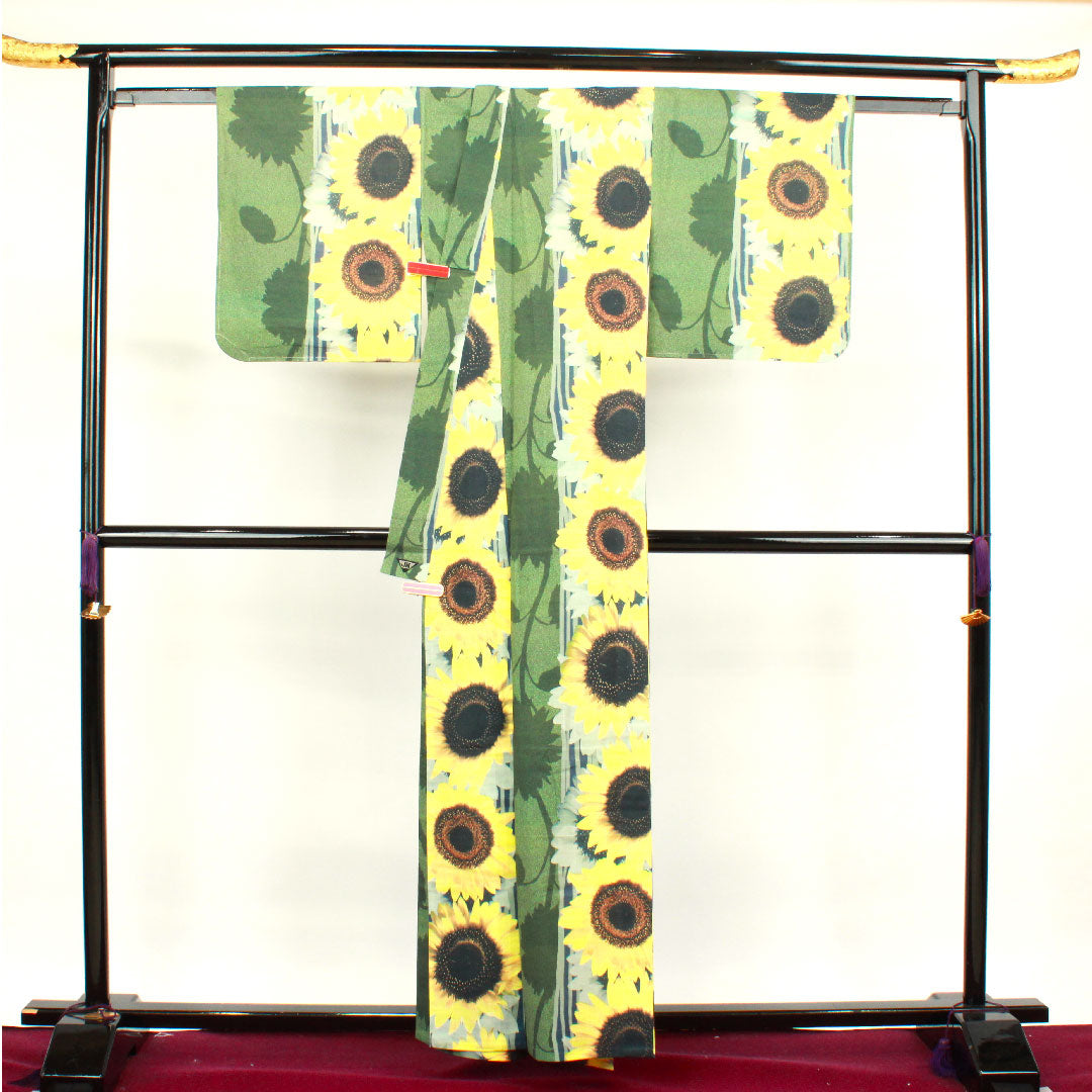 浴衣 しつけ糸付き 未使用品 向日葵 木綿 Sランク 単衣 身丈159cm 裄丈66cm グラデーション系 1118002032399