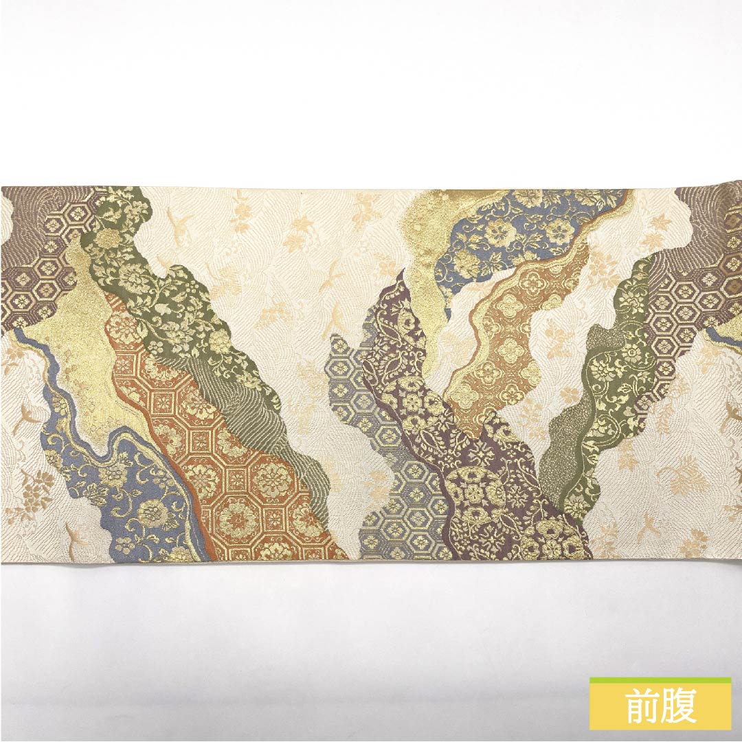 袋帯 正絹 華文 留袖用 唐花 亀甲菱 帯丈438cm Aランク 六通 フォーマル クリーム系 1123014693315