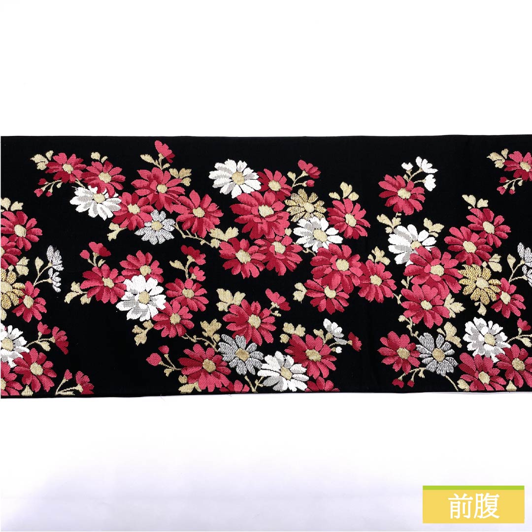 袋帯 正絹 振袖用 花模様 帯丈410cm Sランク 六通 フォーマル 黒系 1123014102310