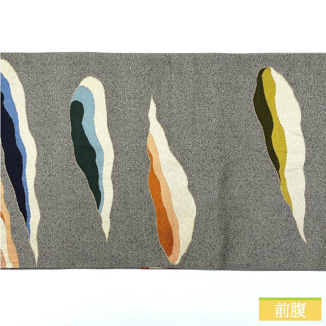 袋帯 正絹 消炭鼠色(けしずみねずみいろ) 西陣織 白綾苑大庭 抽象模様 帯丈430cm Sランク 六通 セミフォーマル グレー系 1123012712322