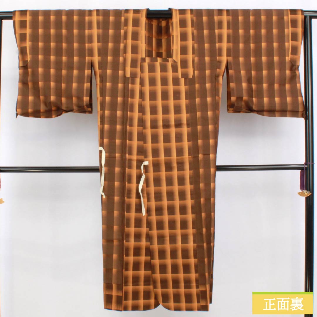 雨コート ポリエステル Sランク 身丈124cm 裄丈64cm 市松 収納ケース付き 袷 茶系 1117001272914