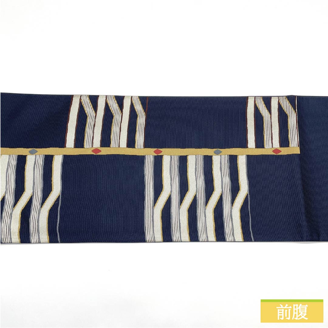 袋帯 正絹 紺滅色(こんけしいろ) 彩楽 幾何学模様 ダイヤ 帯丈442cm Sランク 六通 セミフォーマル 紺系 1123012172318