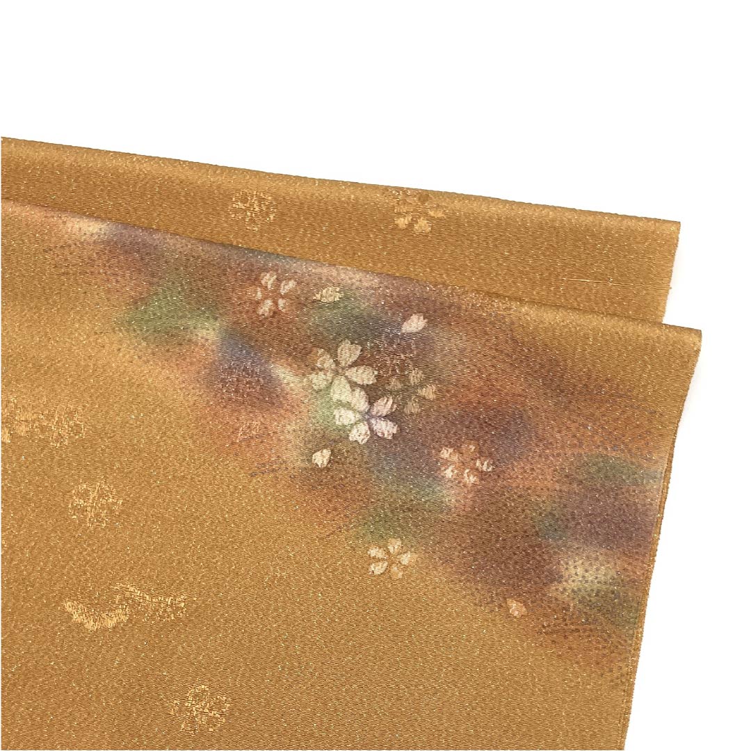 帯揚げ 正絹 フォーマル 遠州茶色(えんしゅうちゃいろ) 金通し 桜 花柄 長さ約172cm 幅約30cm Sランク 茶系 1136000422914