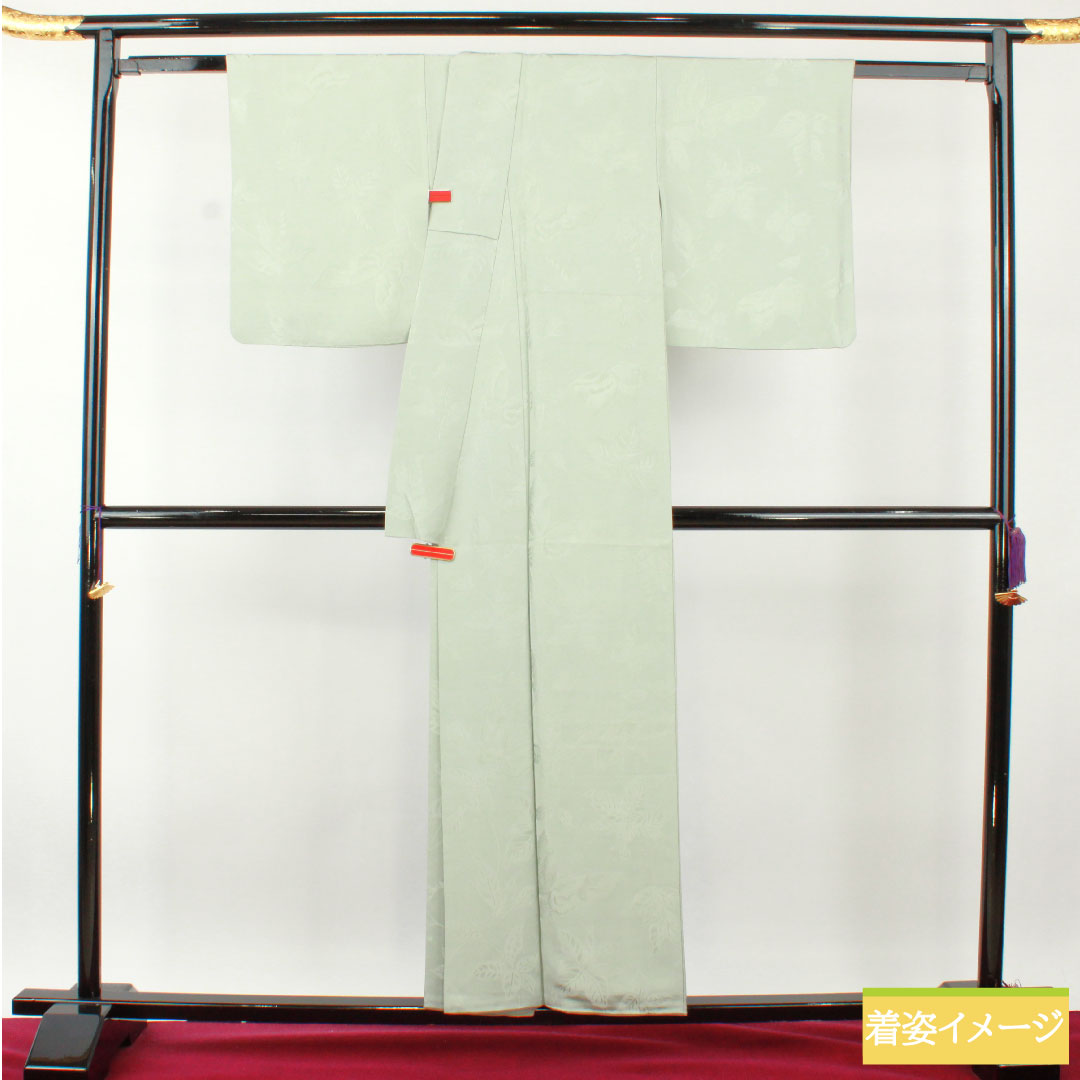 Plain color, pure silk, length 155.5cm, sleeve length 63cm, blue-and-white porcelain color, butterfly and flower pattern, three-way split katabami, lined, S rank, gray 1114001492322