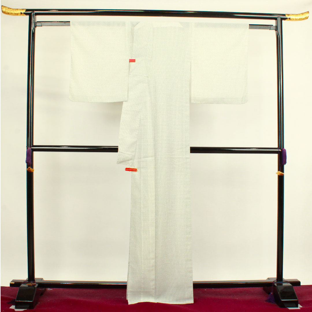 夏物 ポリエステル 小紋 身丈166cm 裄丈66cm 幾何学模様 洗える着物 紗 Aランク 白系 1132000763511