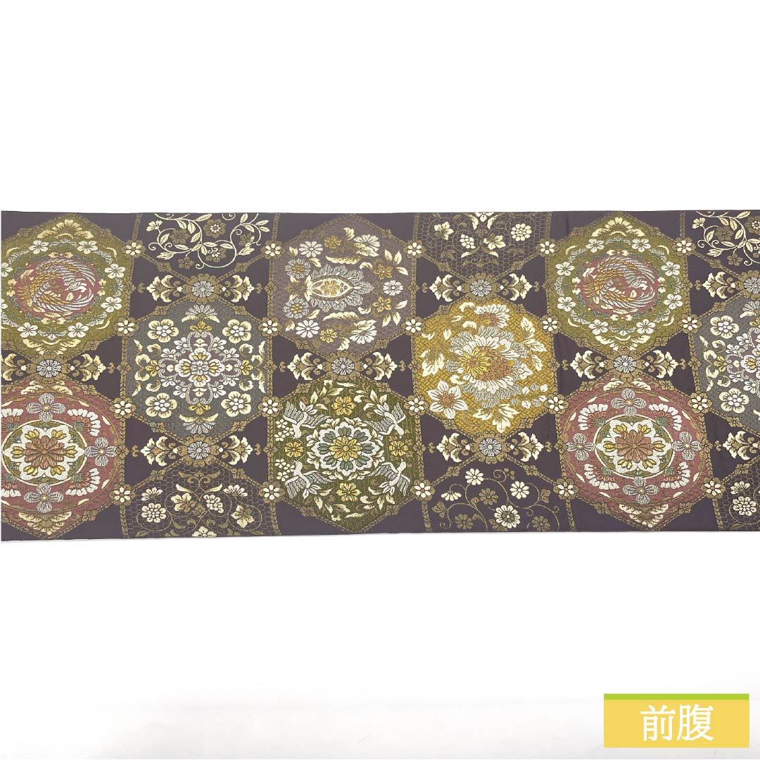 袋帯 正絹 中滅紫色(なかのけしむらさきいろ) 留袖用 正倉院文様 唐花 鳳凰 帯丈442cm Sランク 六通 フォーマル 紫系 1123014292320