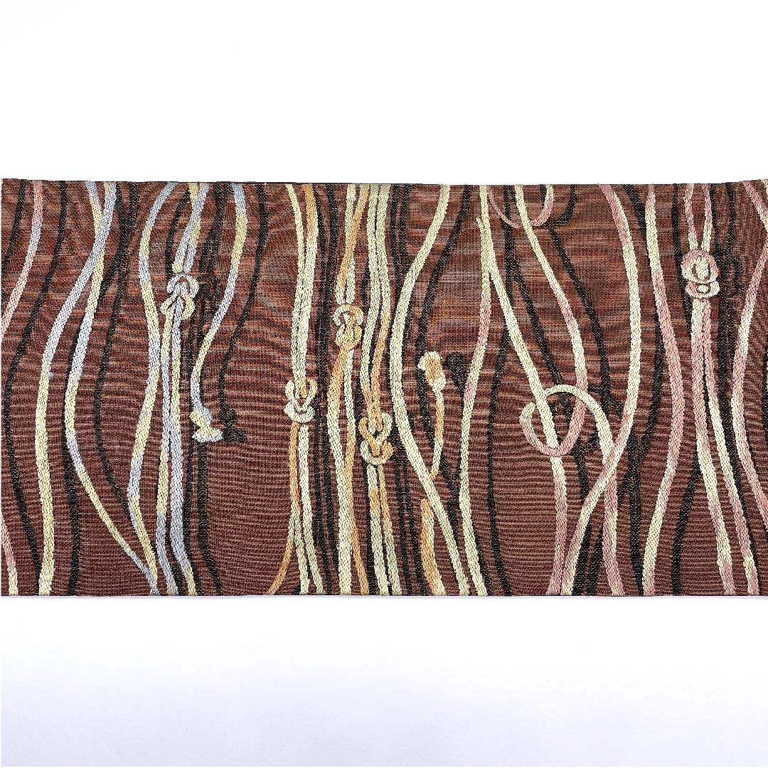 袋帯 焦色(こがれいろ) 組紐柄 帯丈441cm 正絹 Sランク 六通 カジュアル 茶系 1123009312314