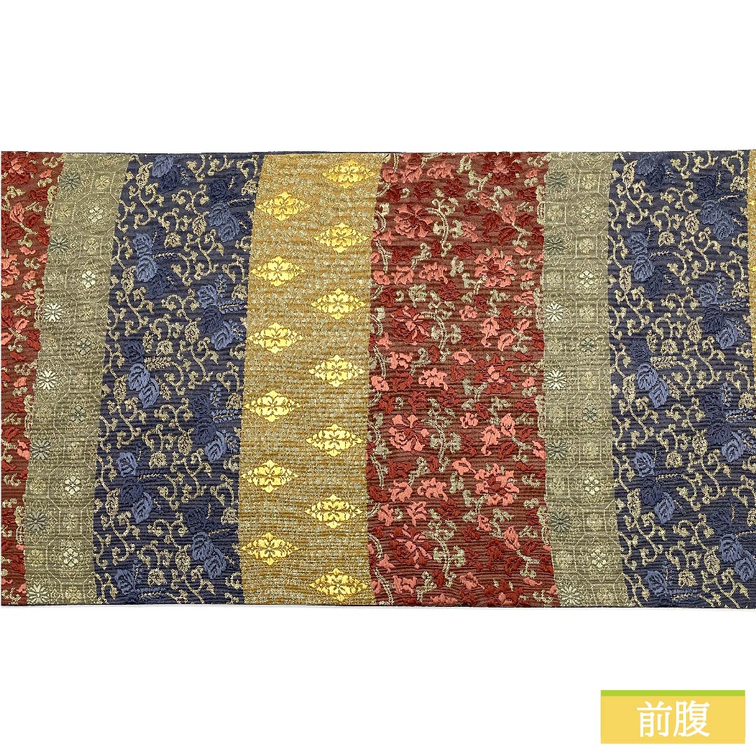 袋帯 正絹 裏色(うらいろ) 横段 花唐草 桐 帯丈432cm Sランク 六通 フォーマル グラデーション系 1123011842399