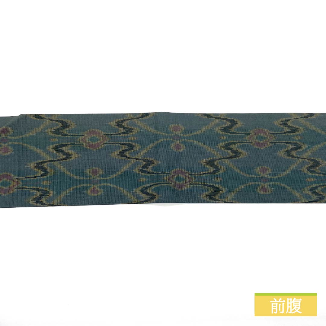 名古屋帯 鉄御納戸色(てつおなんどいろ) 変わり立涌 帯丈349cm 正絹 Sランク 六通 カジュアル 緑系 1124006702319 名古屋仕立て