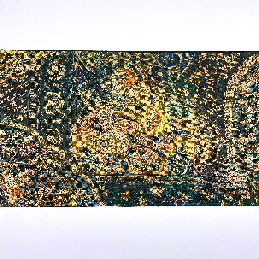 袋帯 ペルシャ模様 玉虫色 帯丈417cm 正絹 Sランク 六通 セミフォーマル 緑系 1123008432319