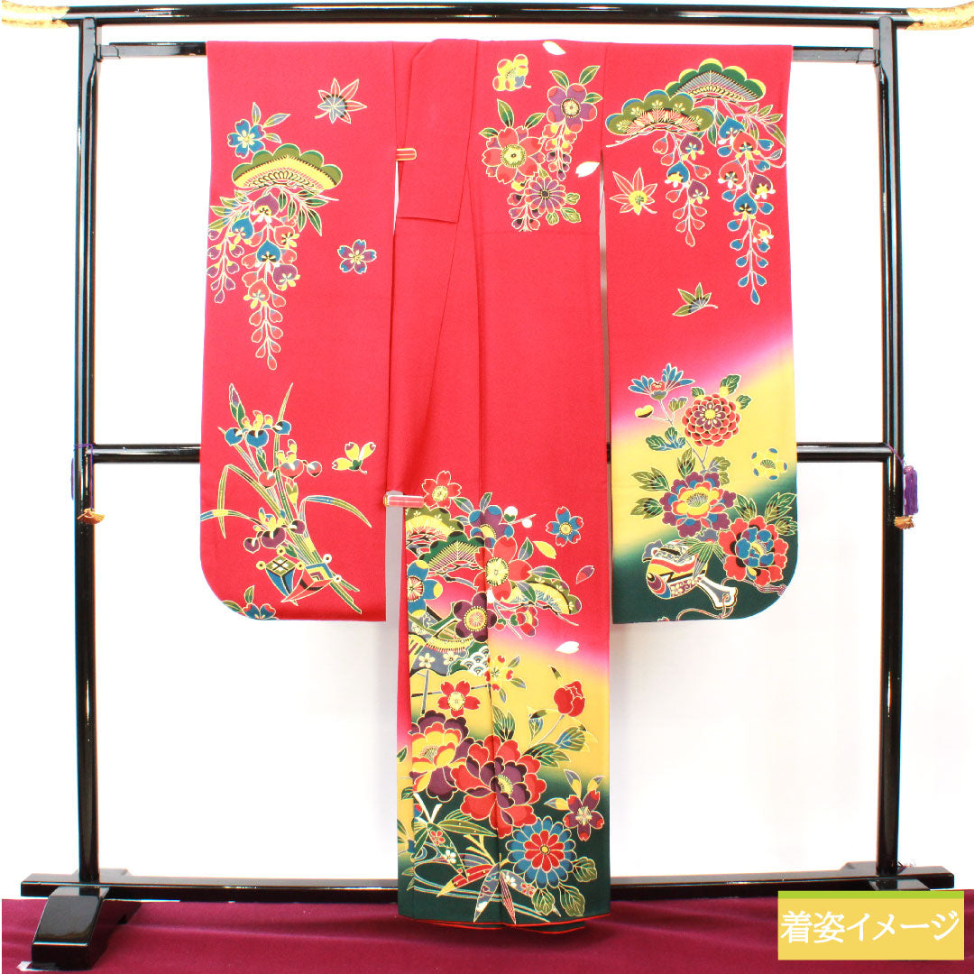 振袖 正絹 身丈159.5cm 裄丈65.5cm 袷 真紅色(しんくいろ) 京紅型 吉祥文様 スコッチガード Sランク 赤系 1113002122312