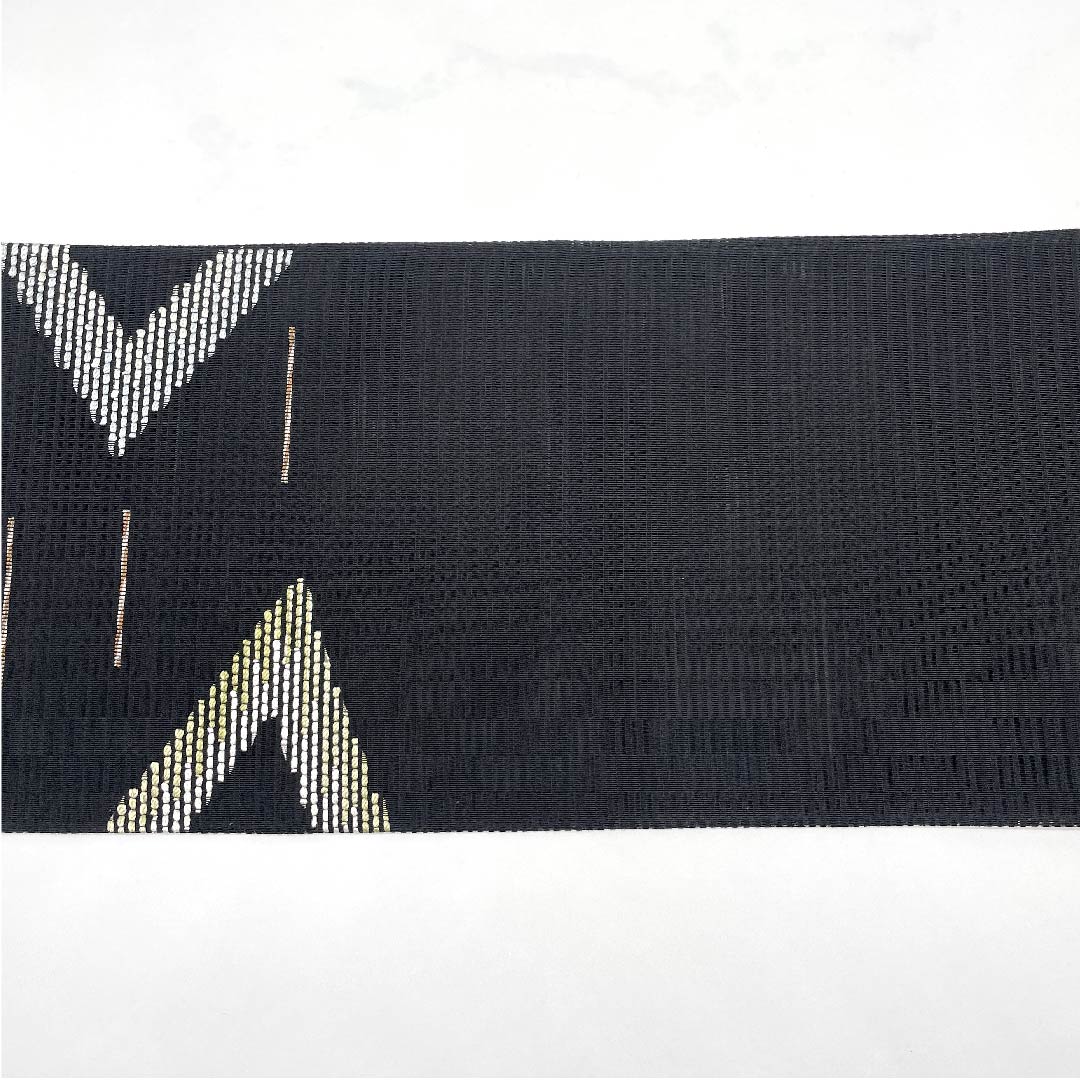 (Brand new, unused) Fukuro Obi, Summer Obi, Black, Geometric Pattern, Summer, Obi Length 442cm, Pure Silk, NEW Rank, Point Pattern, Semi-Formal, Black, 1123008471310
