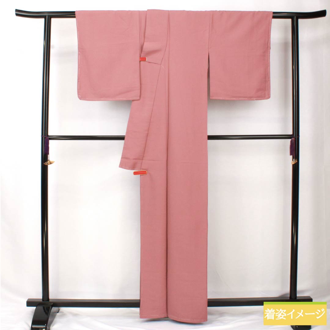 Solid-colored polyester kimono, length 163cm, sleeve length 63cm, light purple (asa-ki-o-iro) color, washable, lined, with basting threads, S rank, pink, product number 1114002222413
